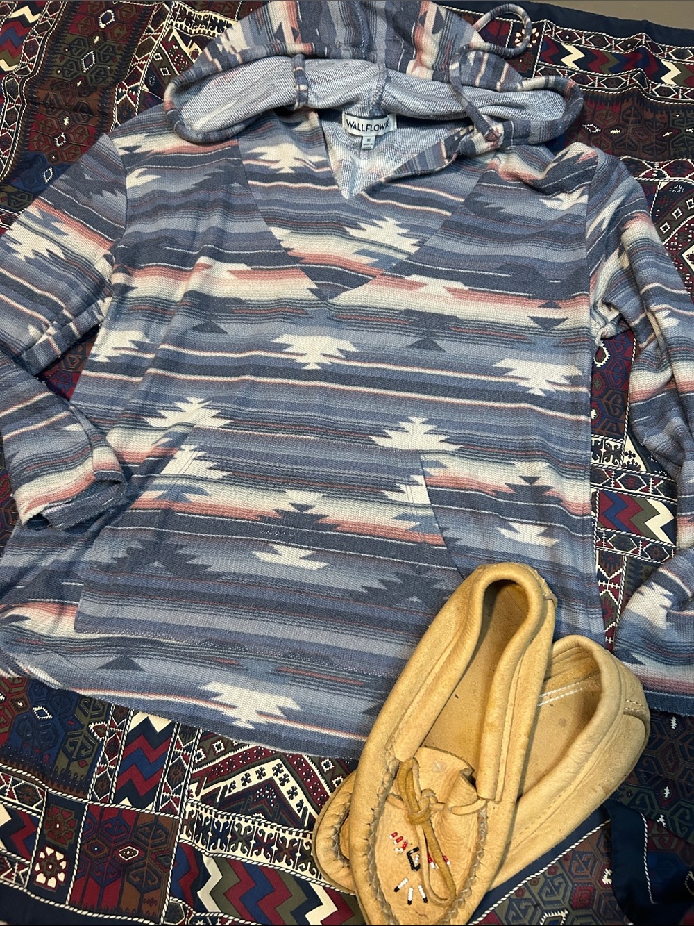 Wallflower Blue Cream and Blush Aztec Pullover Hoodie